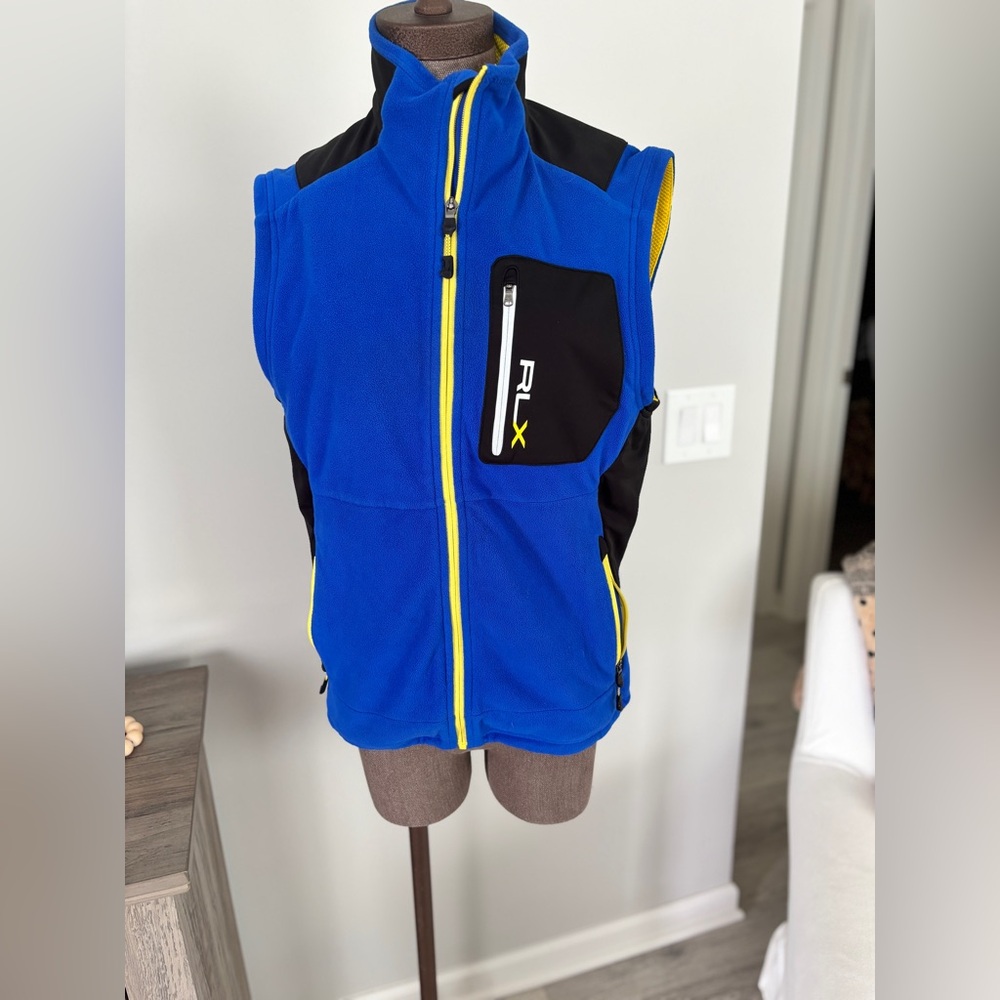 Men's Ralph Lauren Blue and Black Fleece Vest Medium